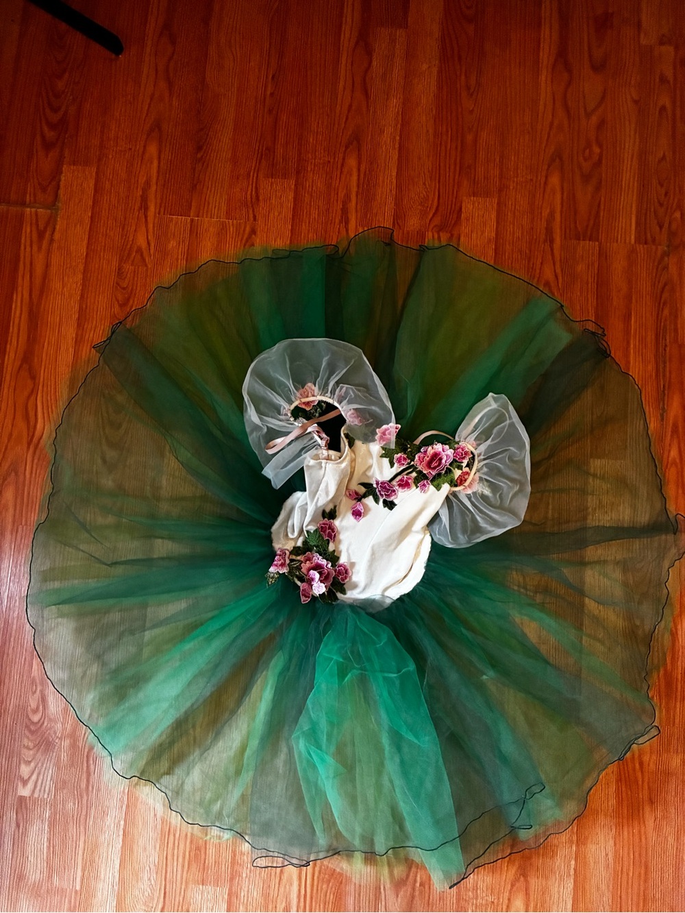 A Wish Come True Les Roses Girls Green Floral Tulle Dance Costume
